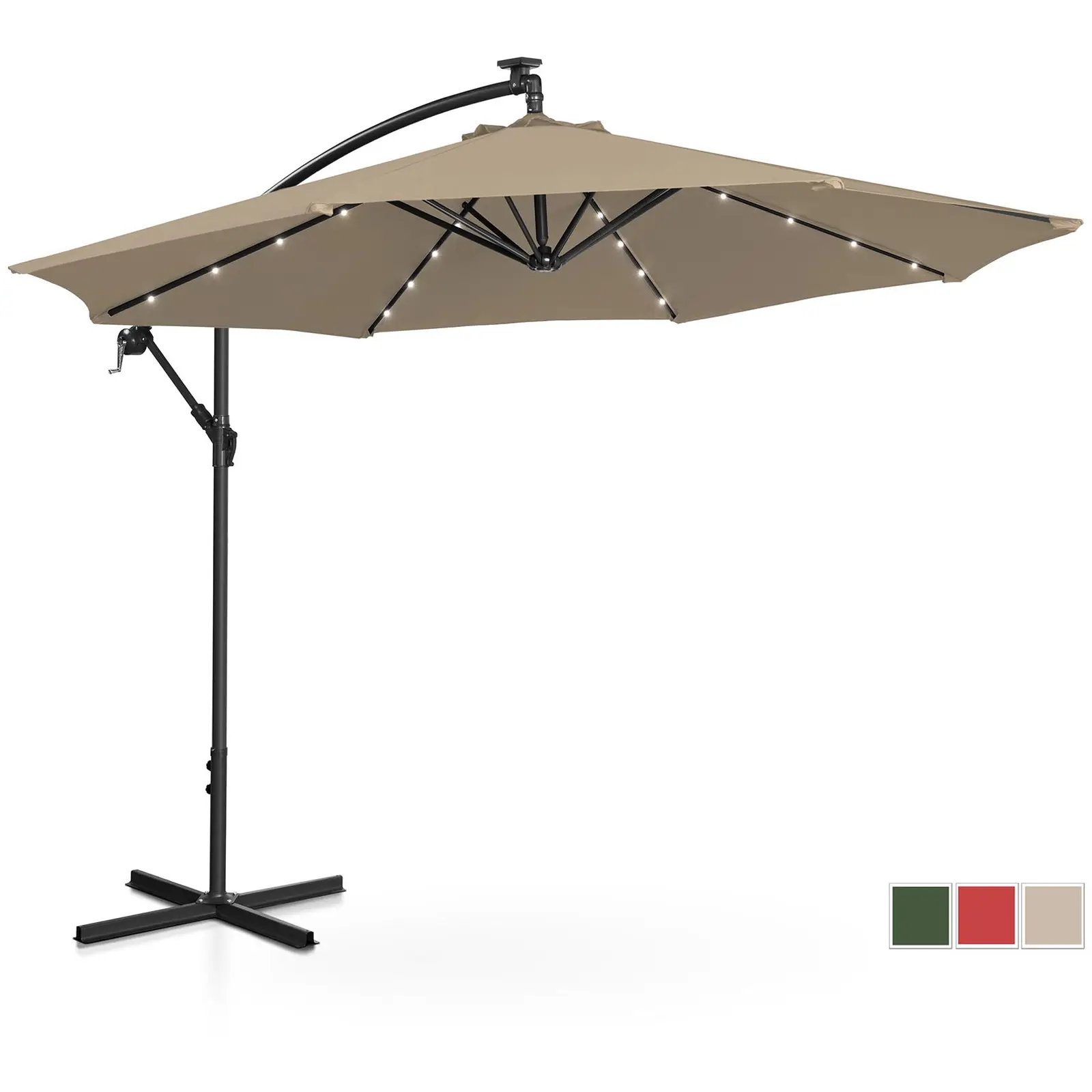 Garden umbrella - with lights - taupe - round - Ø 300 cm - tiltable