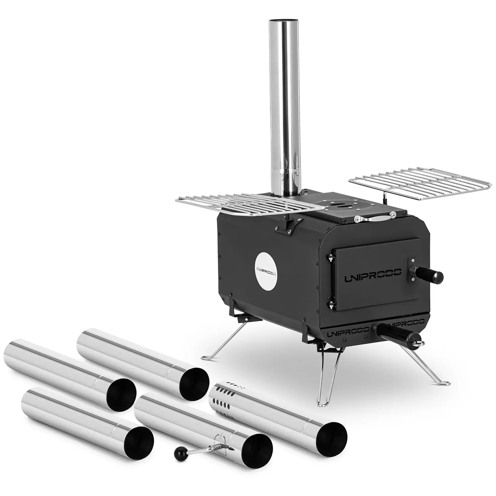 Tent stove - black - foldable - 382 x 250 x 231 mm - carbon steel