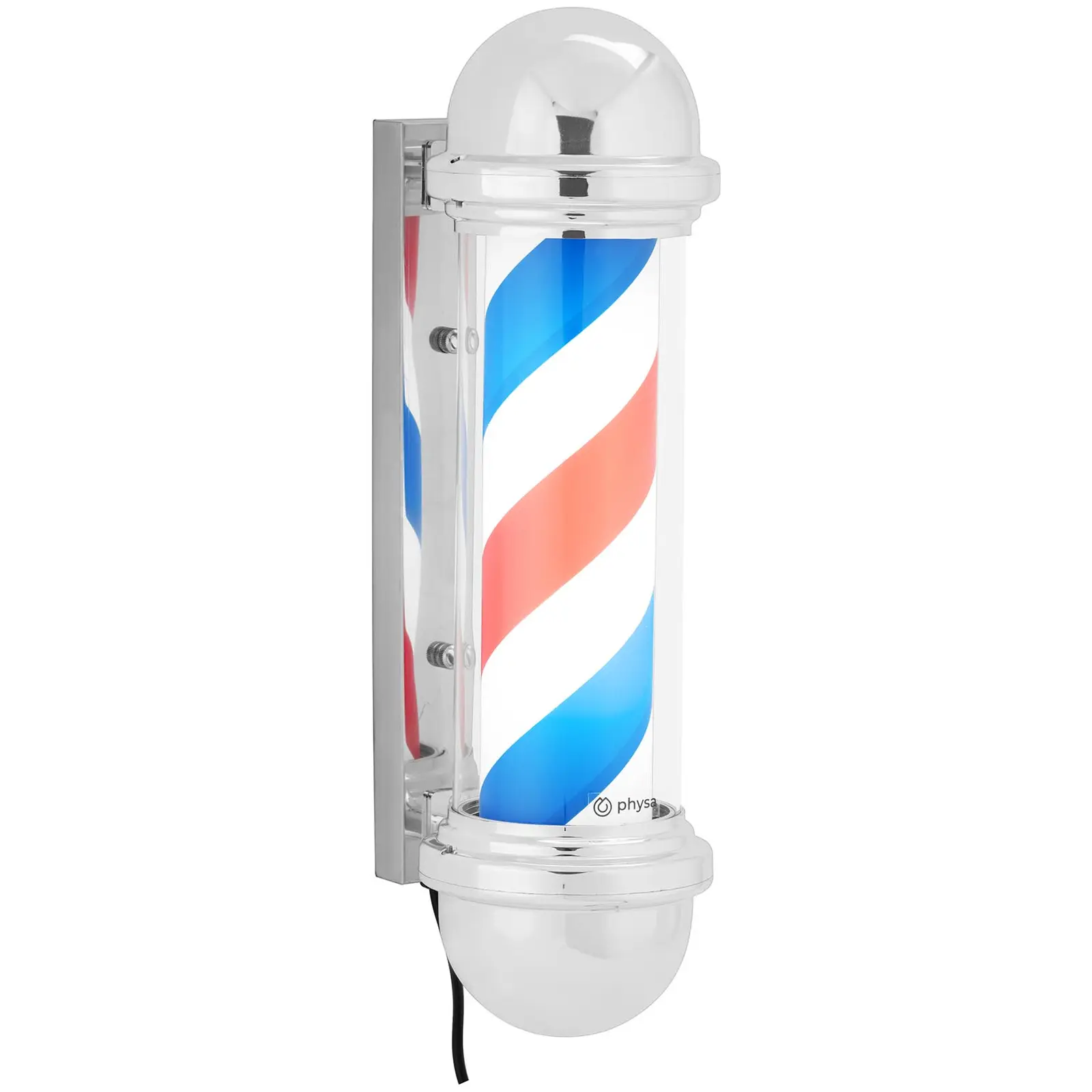 Barber Pole - rotates and illuminates - 300 mm height - 22 cm from the wall - silver frame