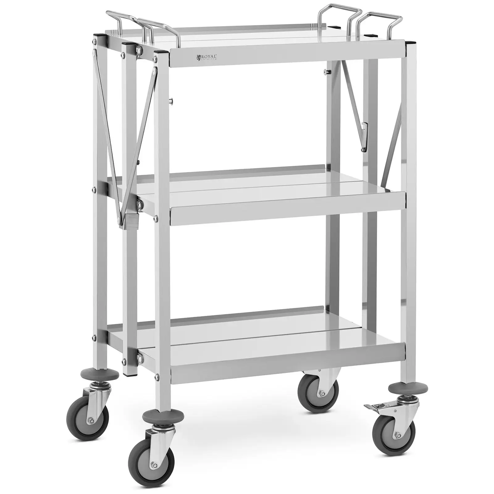 Serving Trolley - 3 shelves - (2x) 50 x 83 / 40 x 58 cm - 90 kg - foldable - Royal Catering