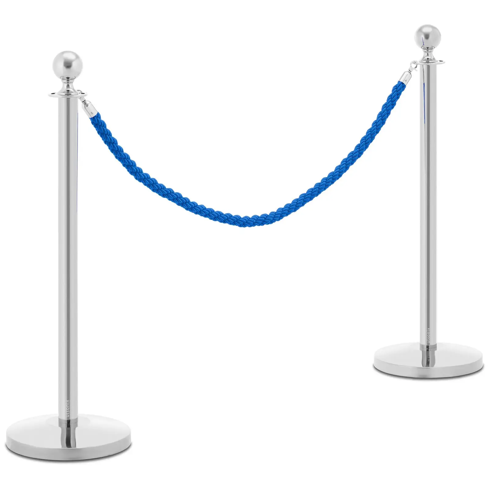2 Barrier Posts - with barrier rope - 150 cm - silver coloured - ball head