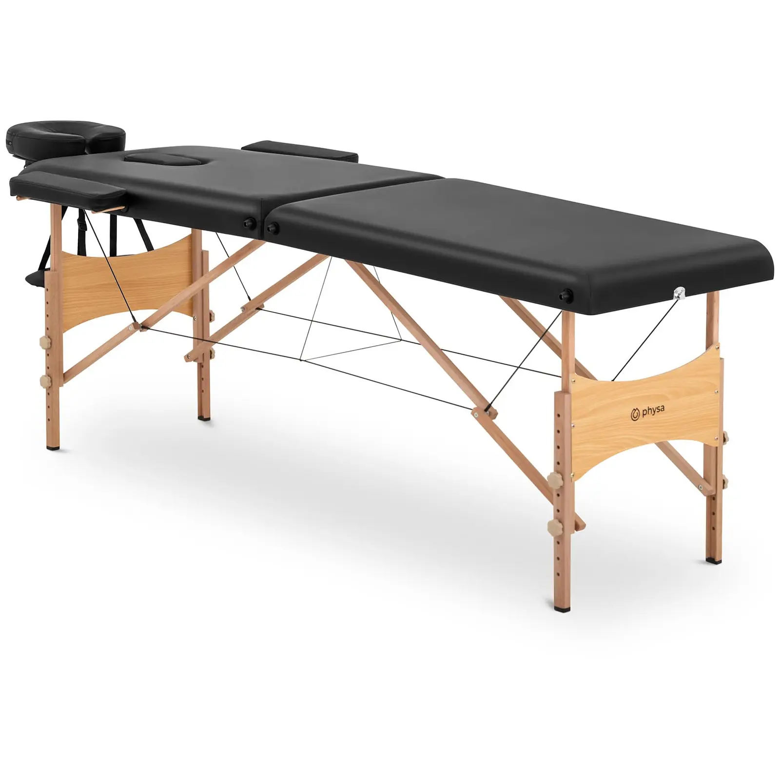 Foldable Massage Table - extra wide (70 cm) - inclining head- and footrest - beech wood - black