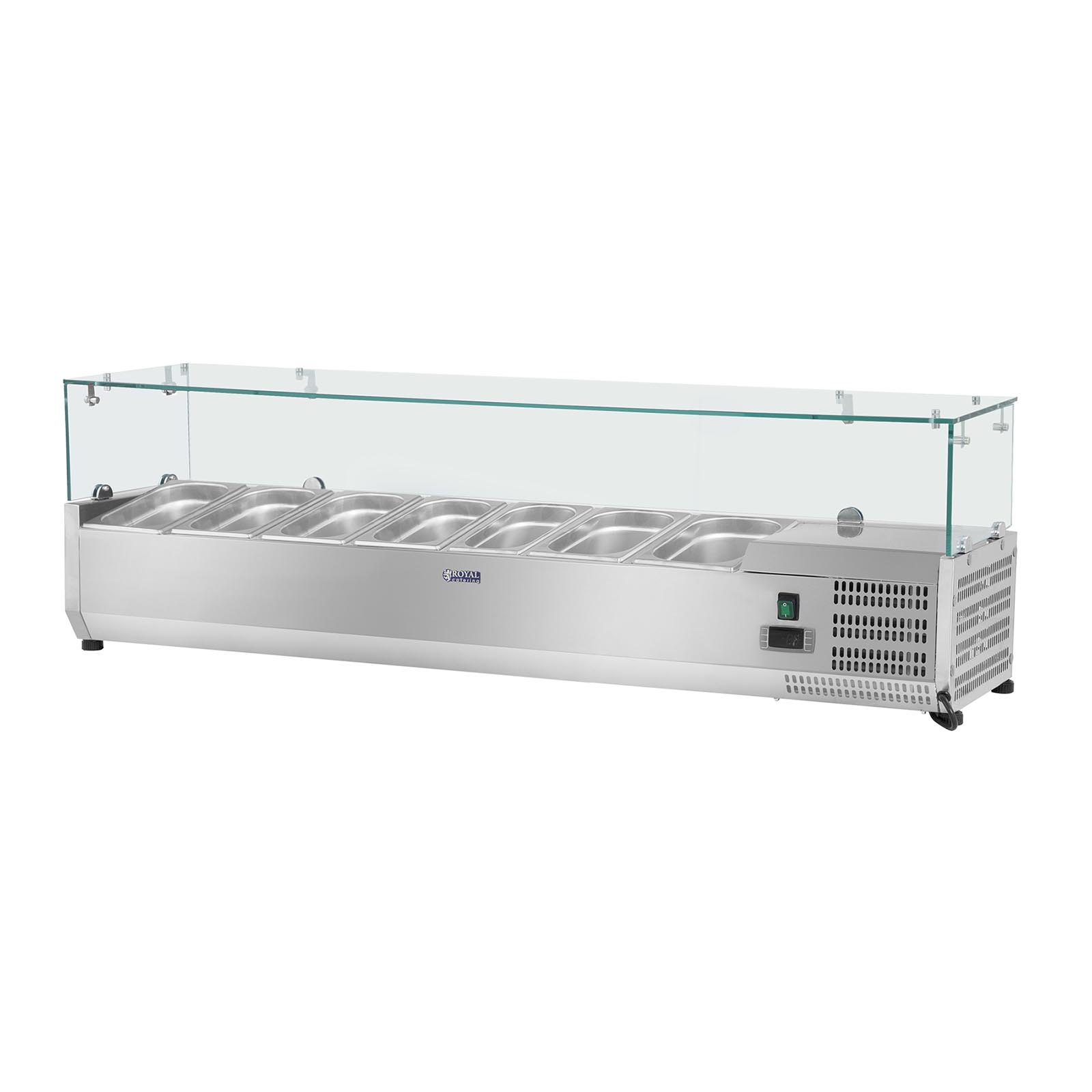Countertop Refrigerated Display Case - 150 x 33 cm - 7 GN 1/4 Containers - Glass Cover