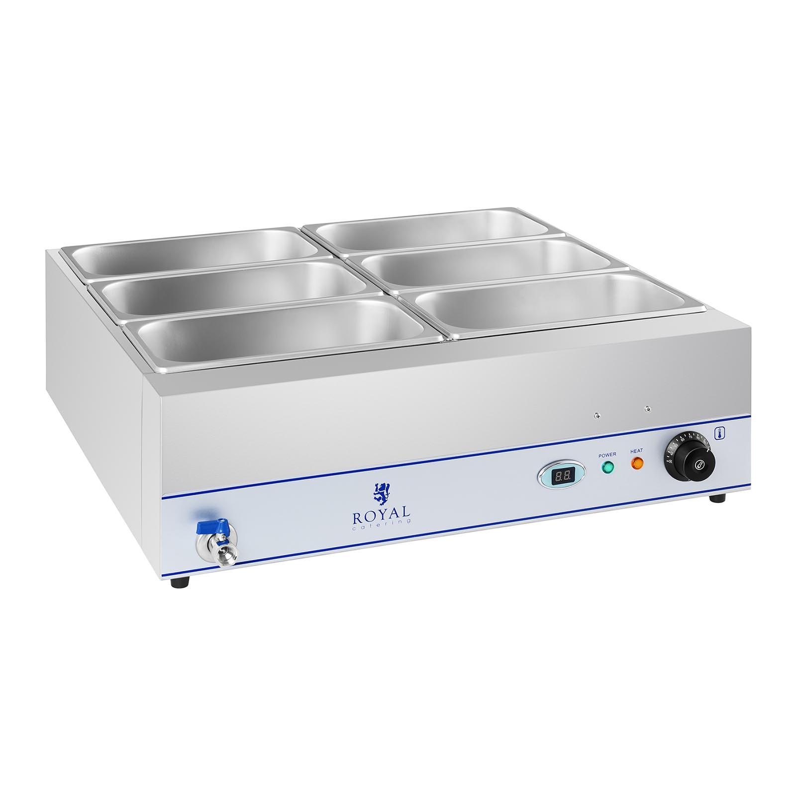 Bain-Marie - 2,000 W - 6 x 1/3 GN containers - with drain tap