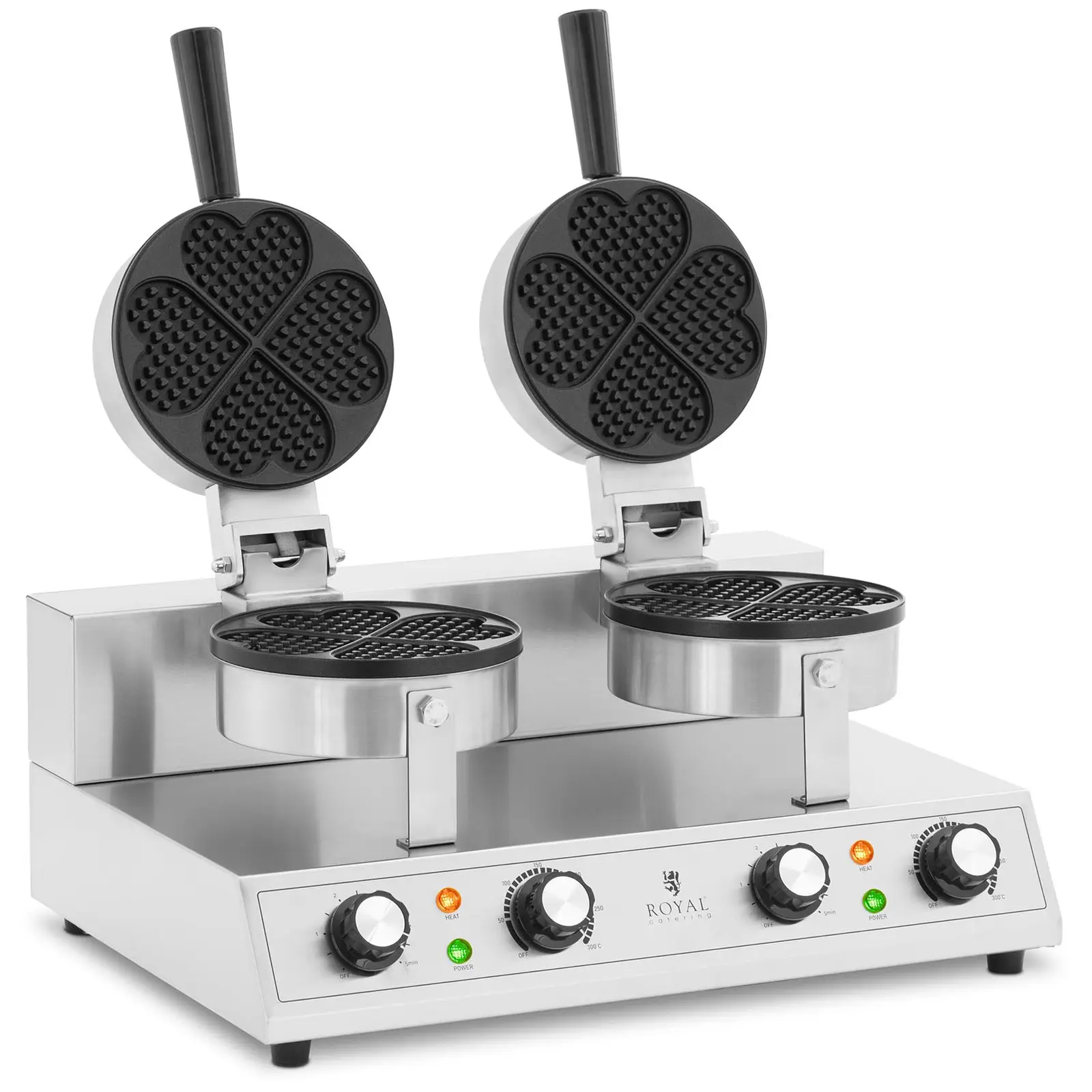 Double Waffle Maker - heart-shaped - 2 x 1000 W - timer - 10 mm thick waffles - Royal Catering