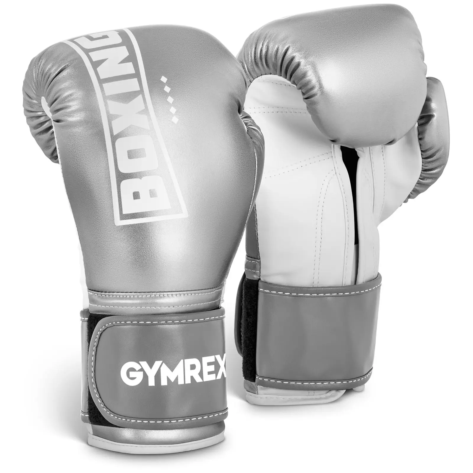 Boxing Gloves - 12 oz - metallic silver and white