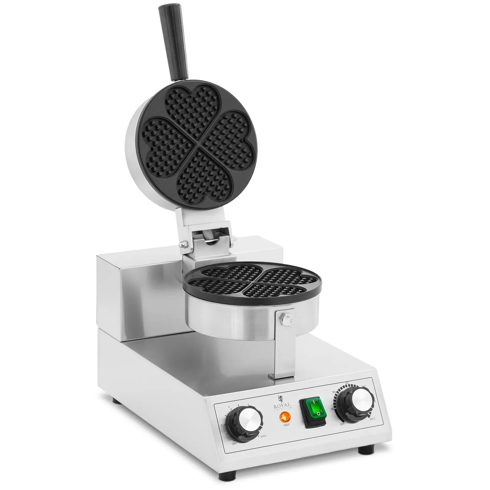 Waffle Maker - heart-shaped - 1000 W - 50 - 300 ° C - timer - 10 mm - Royal Catering