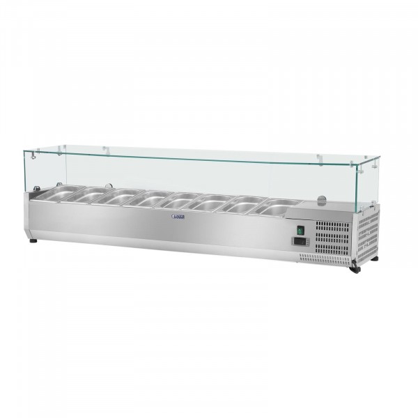 Factory seconds Countertop Refrigerated Display Case - 180 x 39 cm - 8 GN 1/3 Containers - Glass Cover