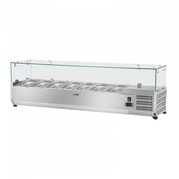 Countertop Refrigerated Display Case - 160 x 33 cm - 8 GN 1/4 Containers - Glass Cover