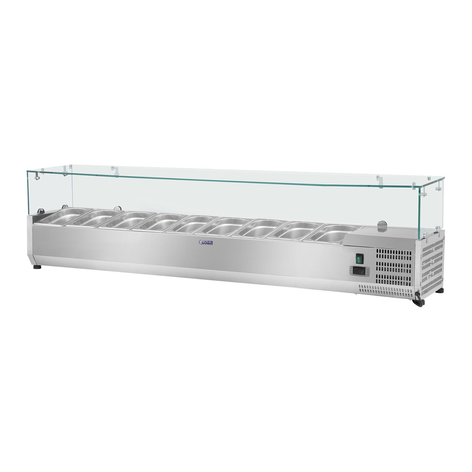 Countertop Refrigerated Display Case - 200 x 39 cm -  for 9 GN 1/3 Containers - Glass Cover