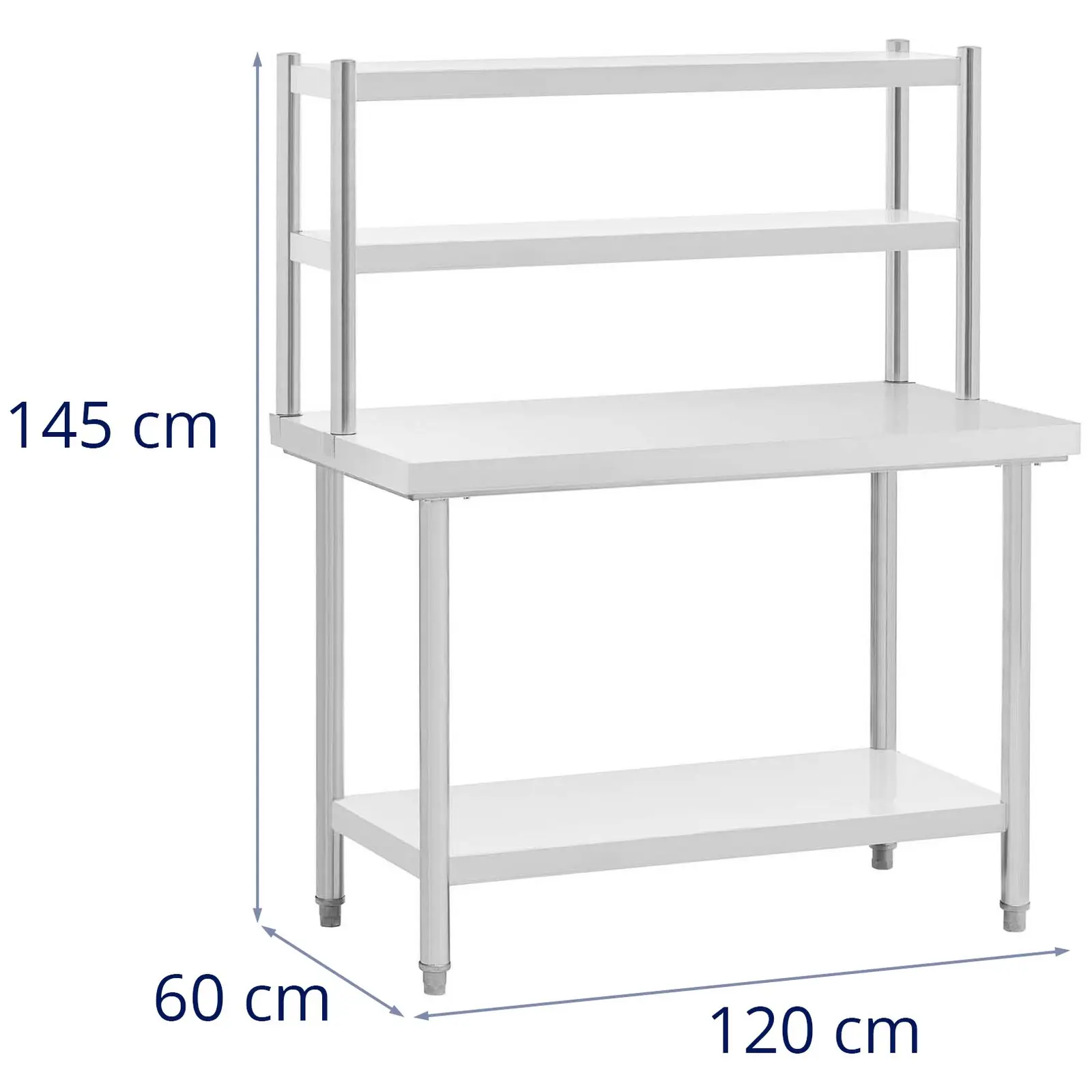Stainless steel table with shelves - 120 x 60 cm - 300 kg - Royal Catering
