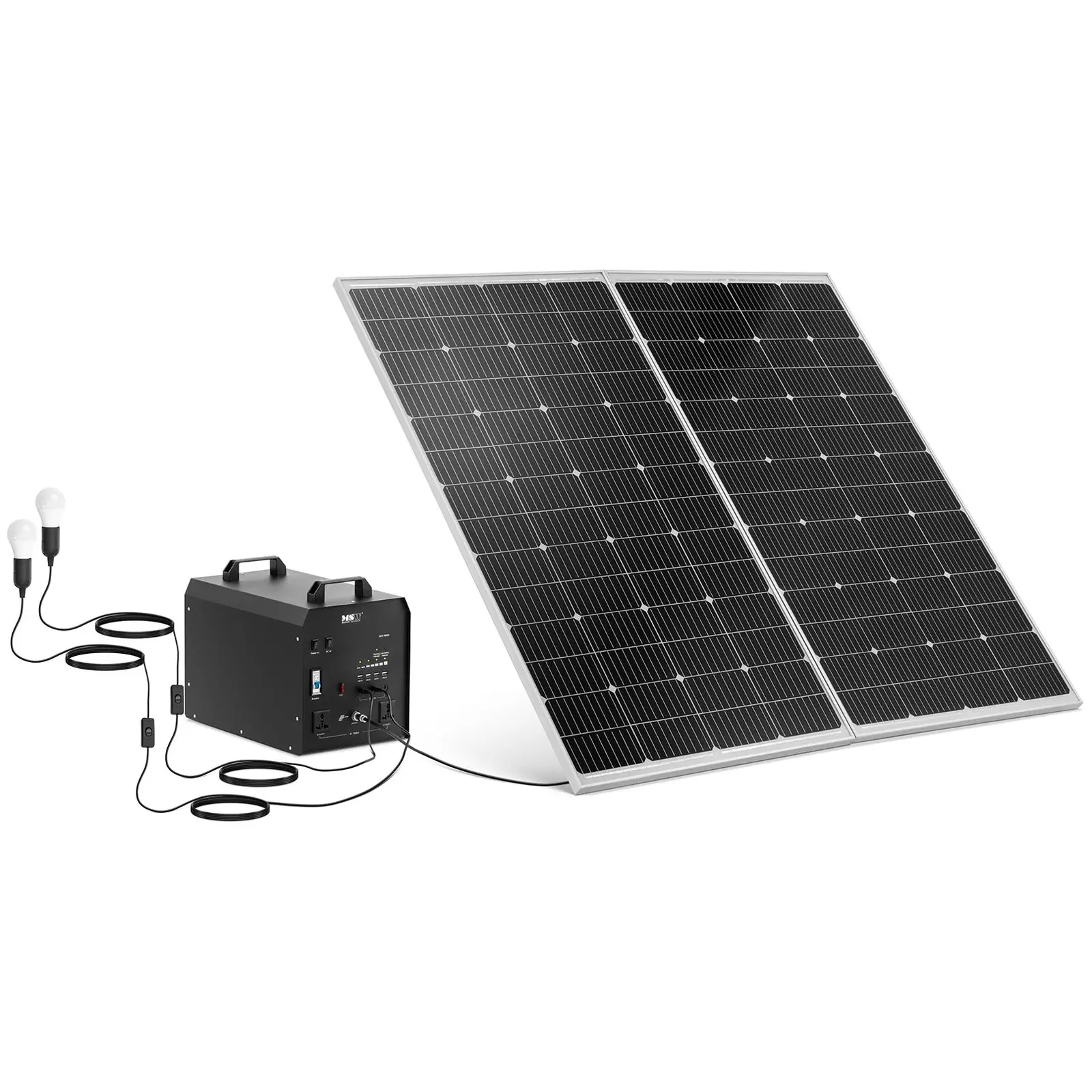 Solar Panel Kit with solar panel and inverter - 1800 W - 5 / 12 /230 V - 2 LED lights