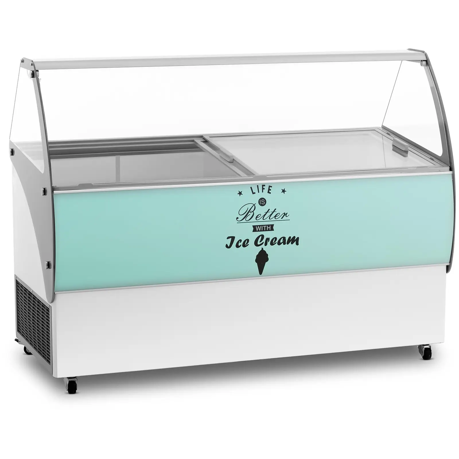 Ice cream counter - 540 L - LED - 4 wheels - light green / silver