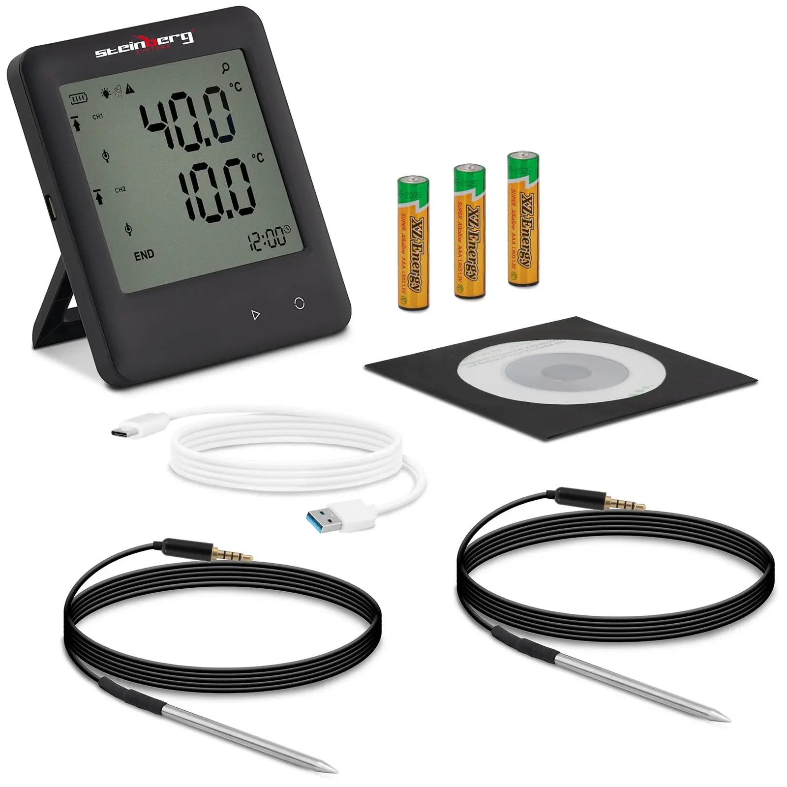 Temperature Data Logger - LCD - -200 to +250 °C - 2 external sensors