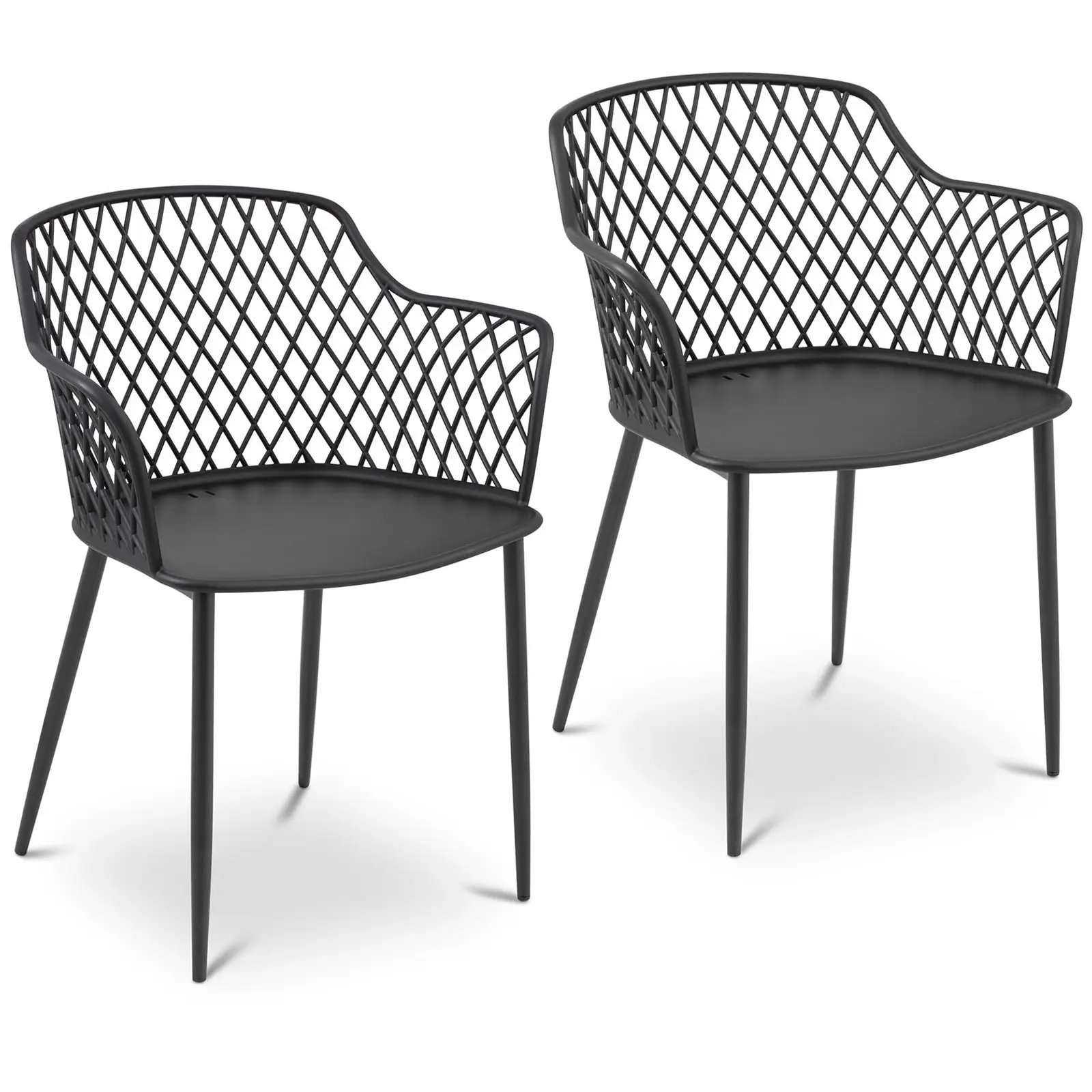 Chair - set of 2 - Royal Catering - up to 150 kg - backrest with diamond pattern - armrests - black