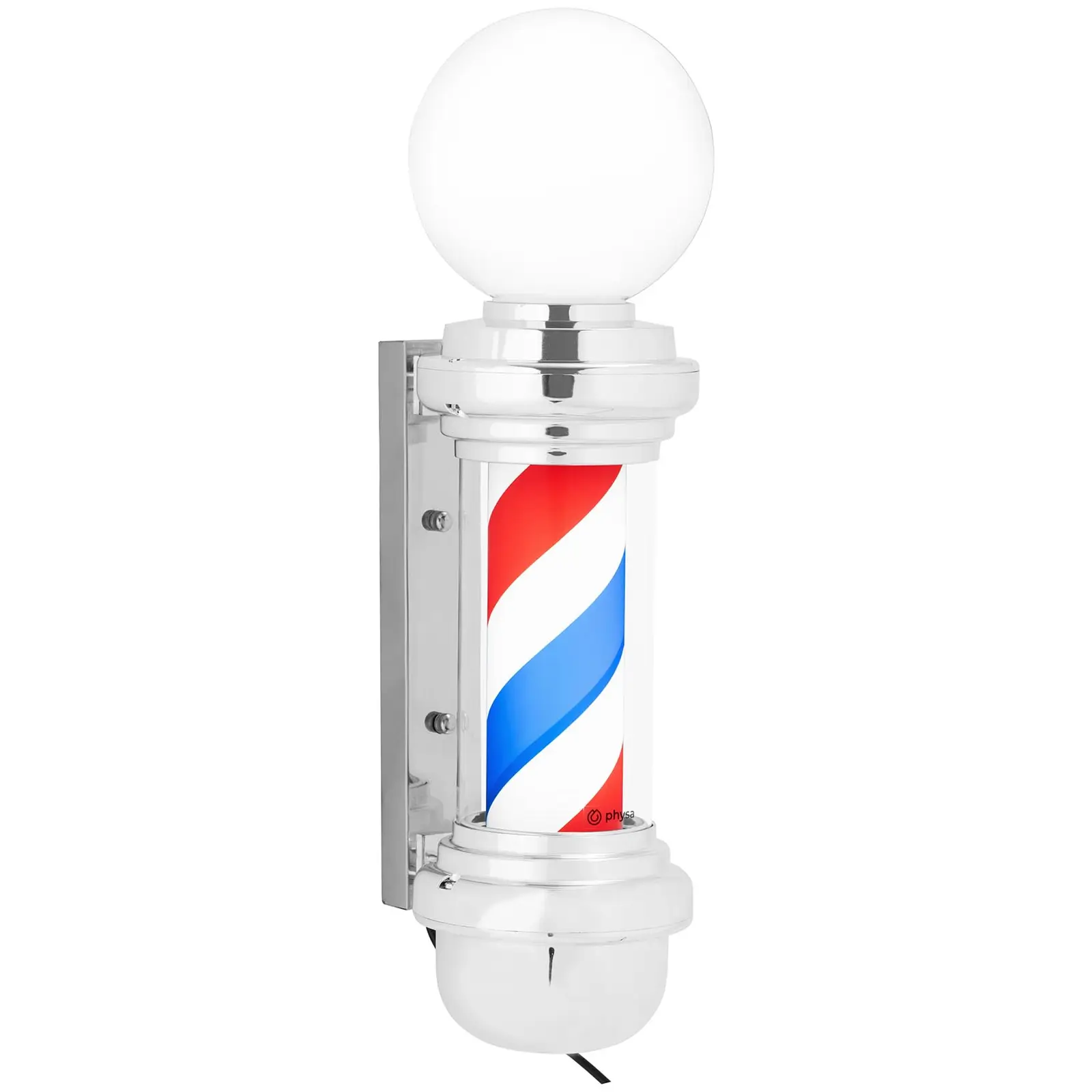 Barber Pole - rotates and illuminates - 280 mm height - 25 cm from the wall - silver frame