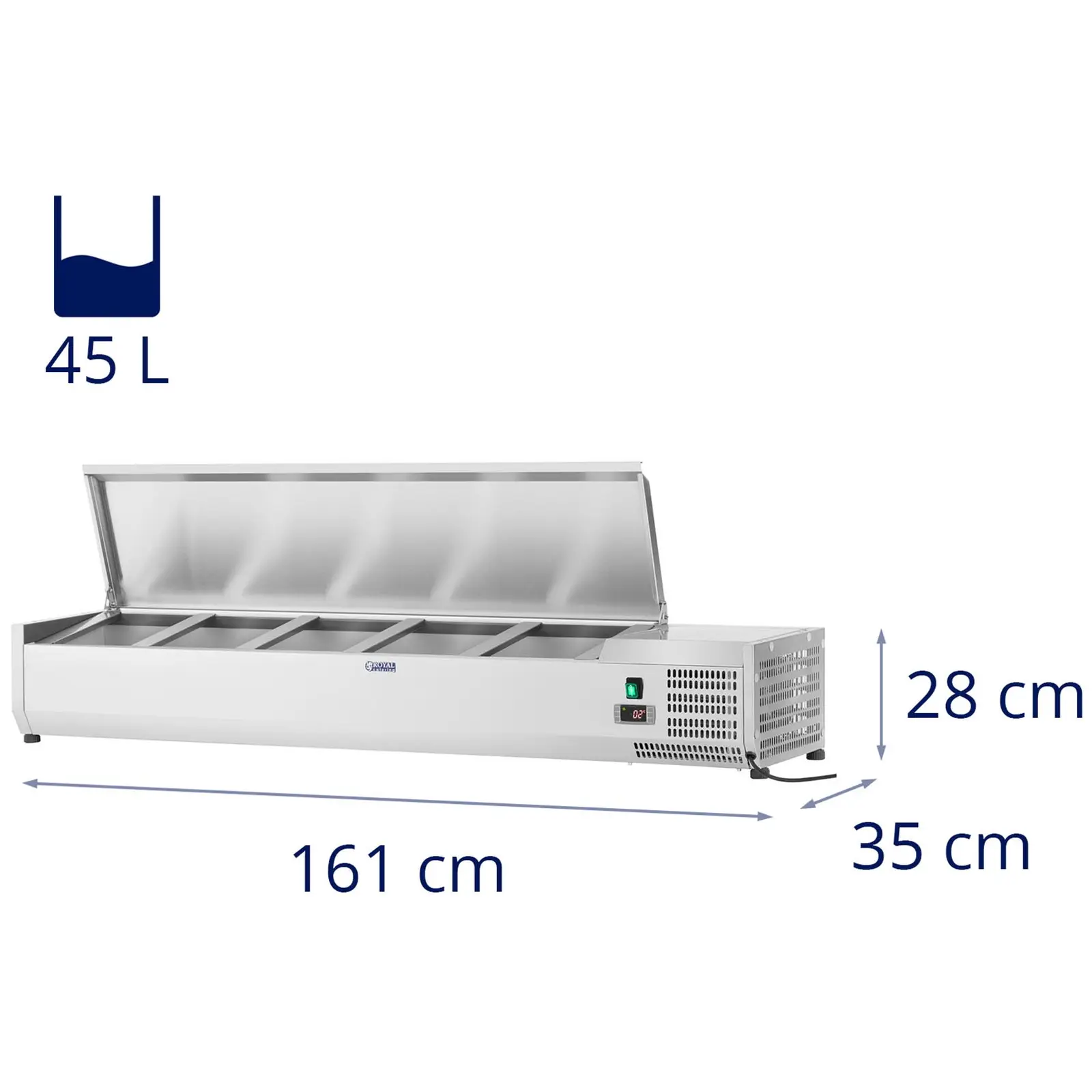 Countertop Refrigerated Display Case - 160 x 33 cm - 8 GN 1/4 Containers