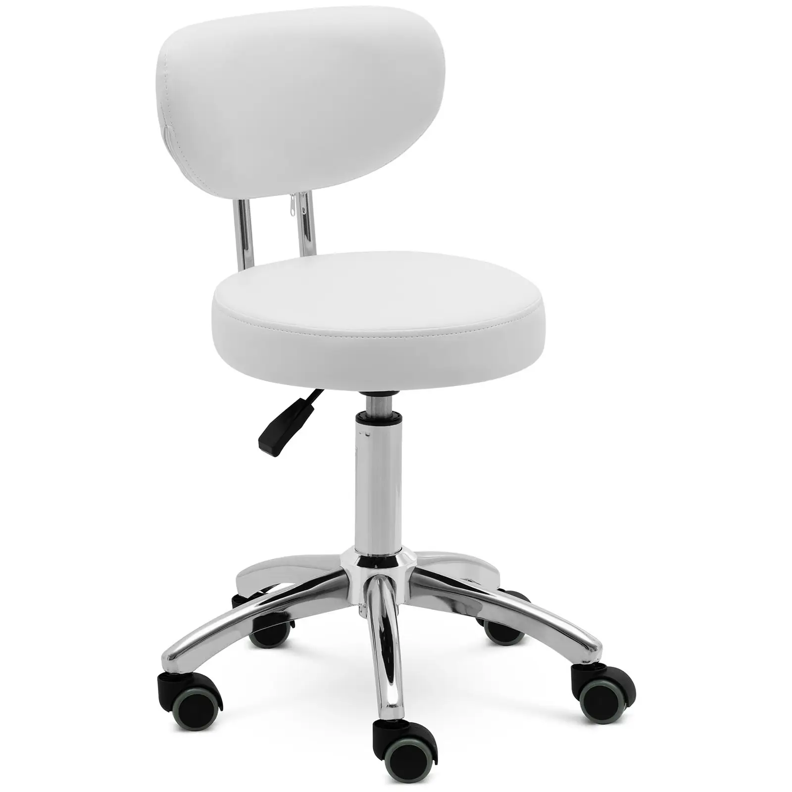 Roller stool with backrest - 46 - 60 cm - 150 kg - white