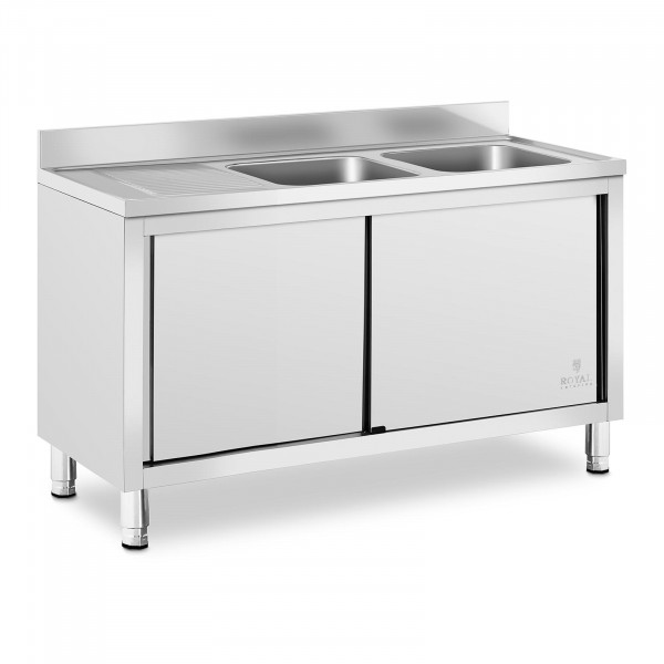 Commercial Kitchen Sink - 2 basins - Royal Catering - stainless steel - 500 x 400 x 300 mm