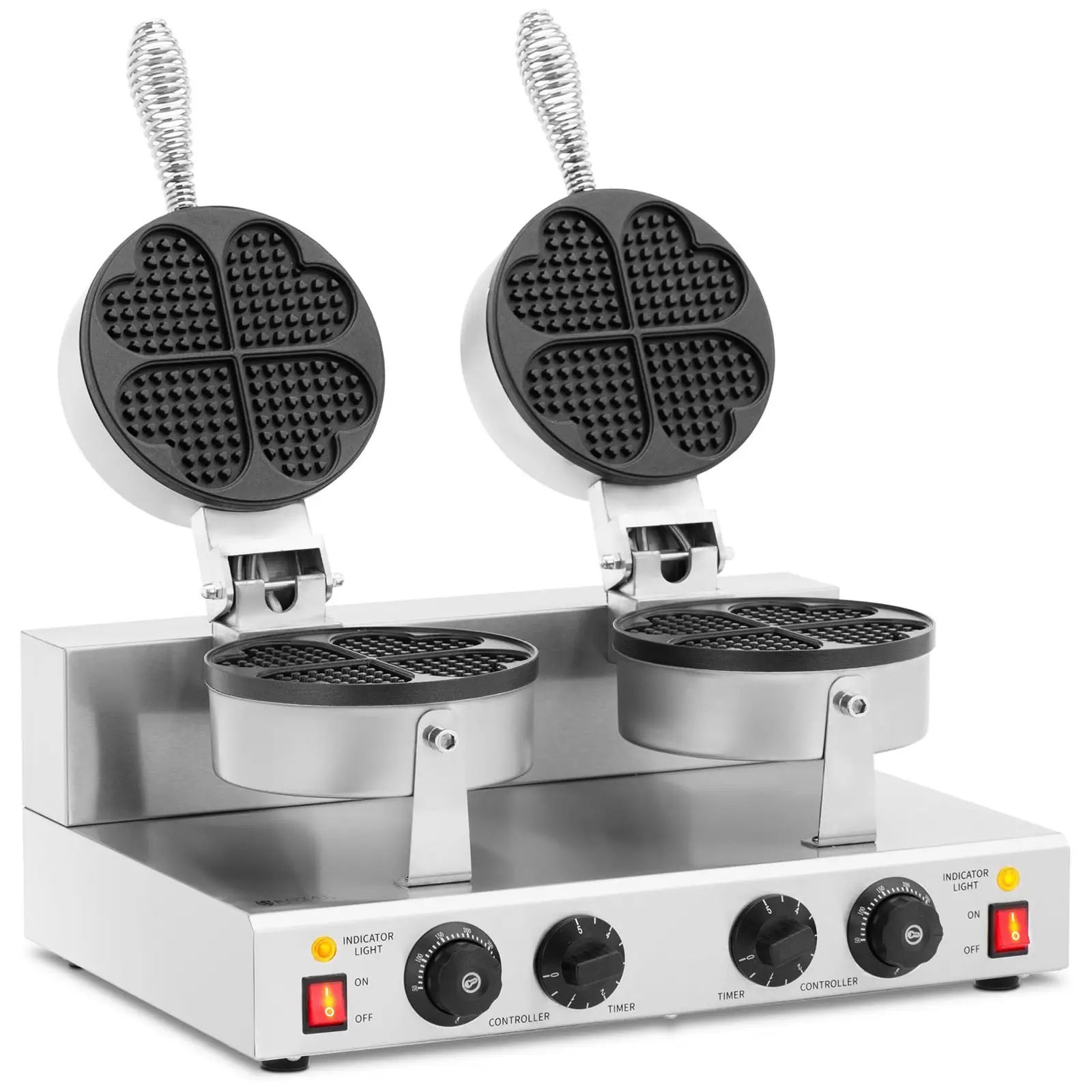 Double Waffle Iron - heart-shaped - 2000 W - 0 - 5 min timer - Royal Catering