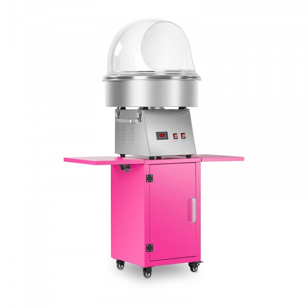 Candy Floss Machine Set with Wagon and Splatter Guard - 52 cm - Stainless Steel/Pink