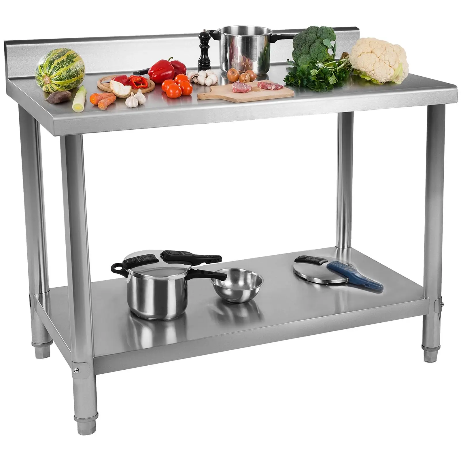 Stainless Steel Work Table - 120 x 60 cm - upstand - 137 kg carrying capacity