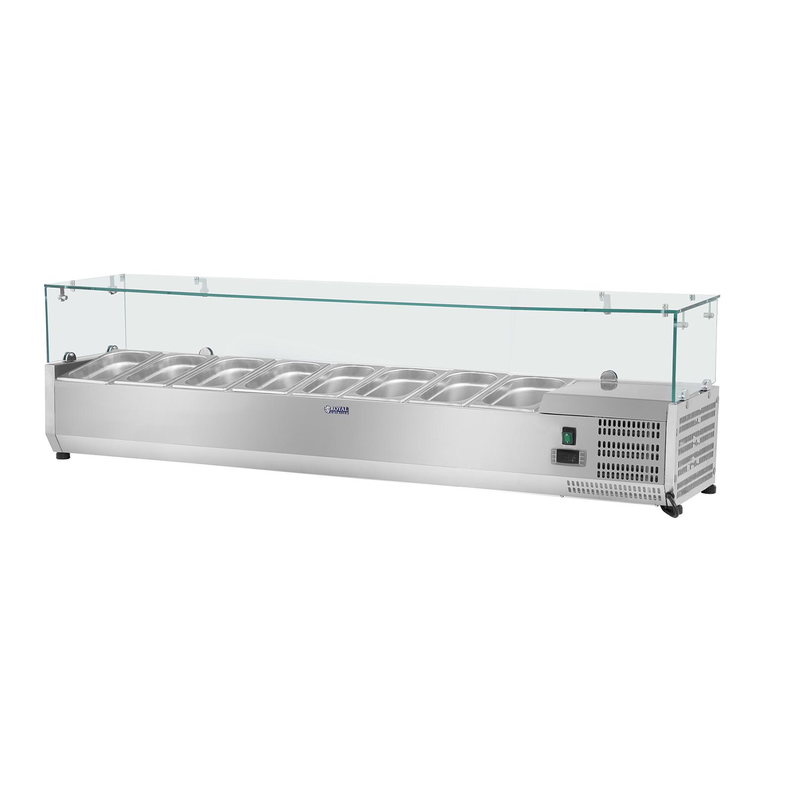 Countertop Refrigerated Display Case - 180 x 39 cm - 8 GN 1/3 Containers - Glass Cover