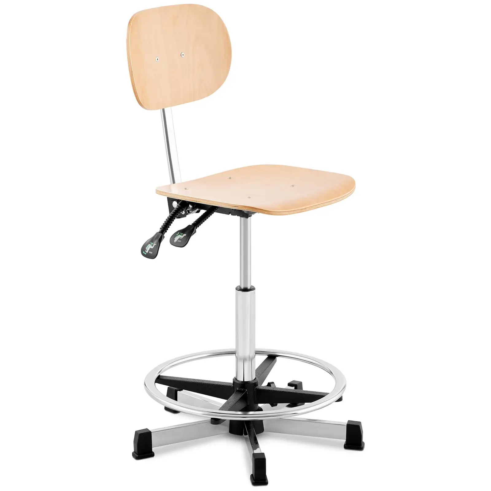 Workshop chair - 120 kg - Chrome, Wood - foot ring - height adjustable from 550 - 800 mm