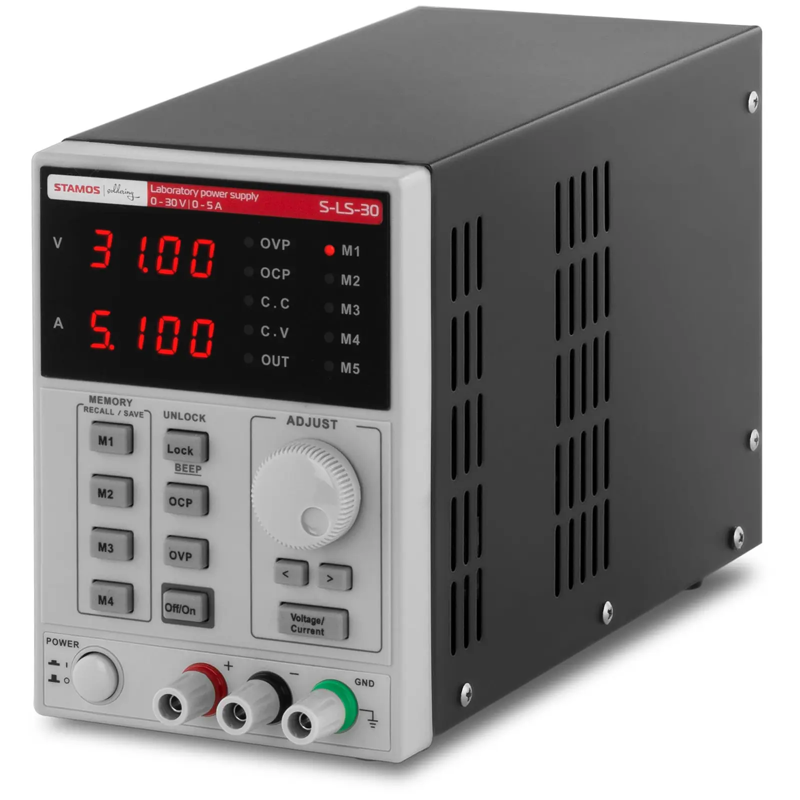 Bench power supply - 0-30 V, 0-5 A DC, 250 W - 4 memory spaces