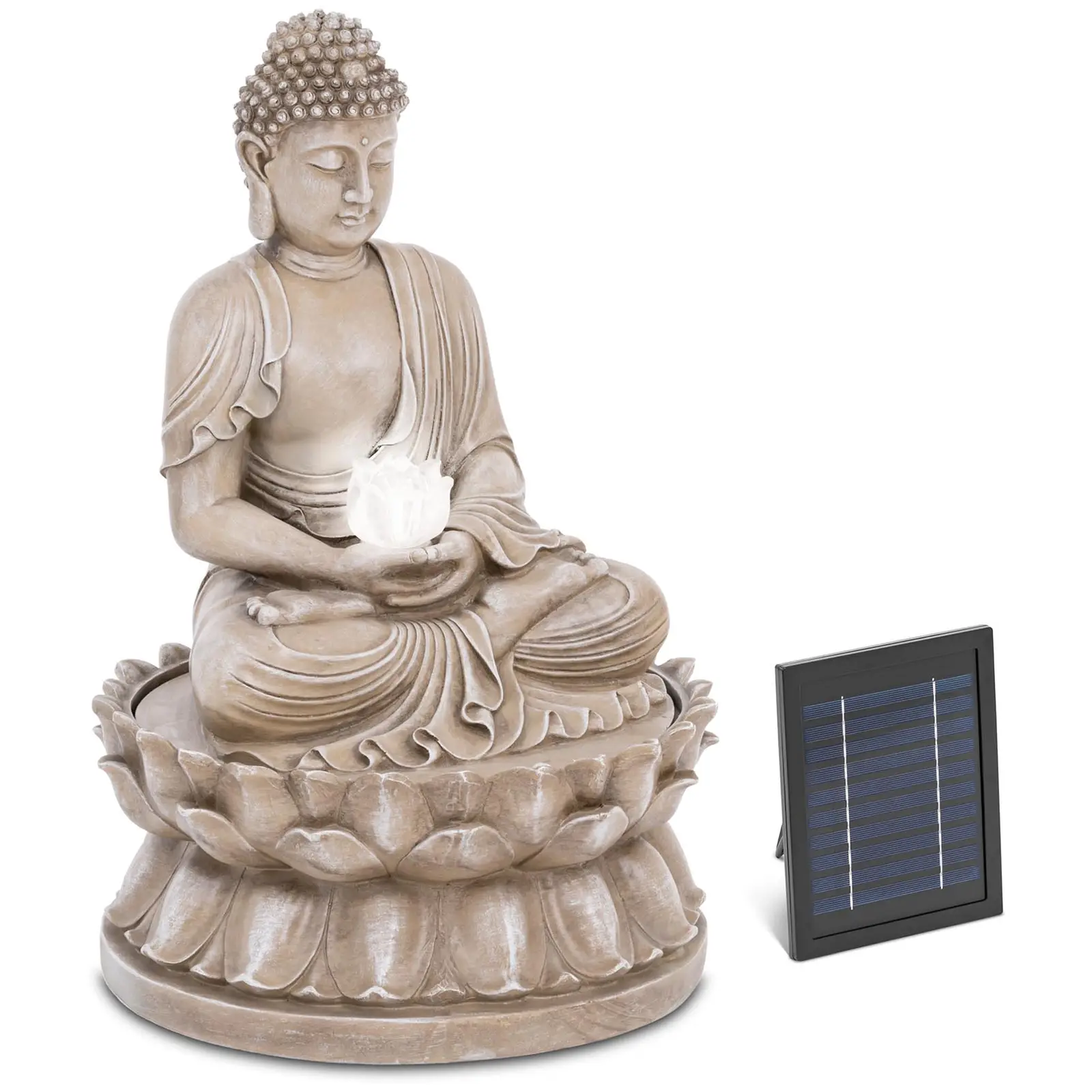 Solar Garden Fountain - Sitting Buddha Figure - LED Lighting