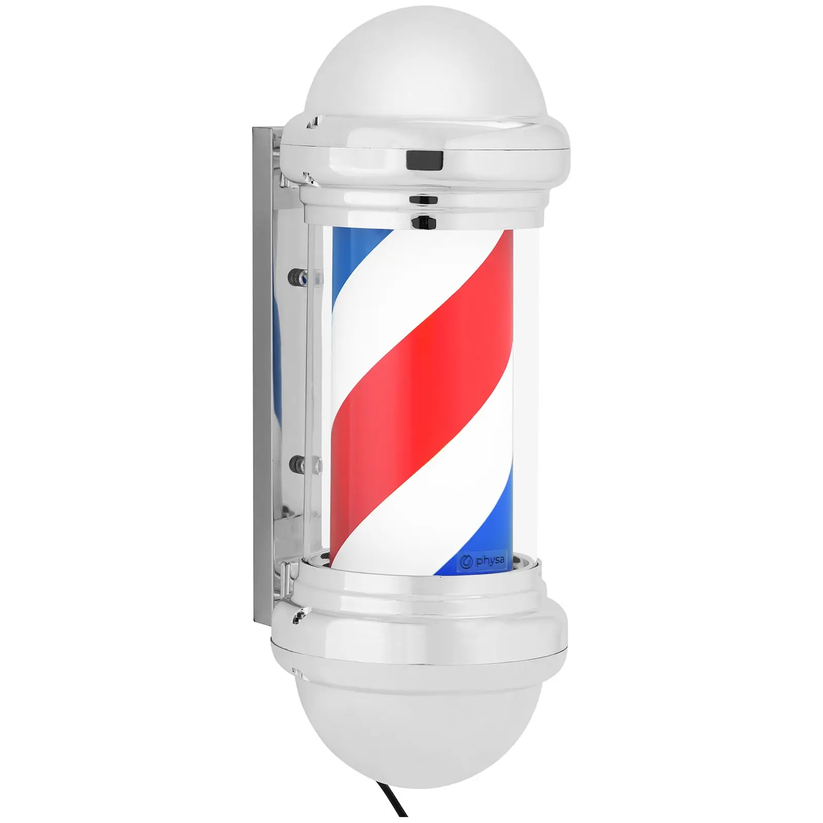 Barber Pole - rotates and illuminates - 250 mm height - 31 cm from the wall - silver frame