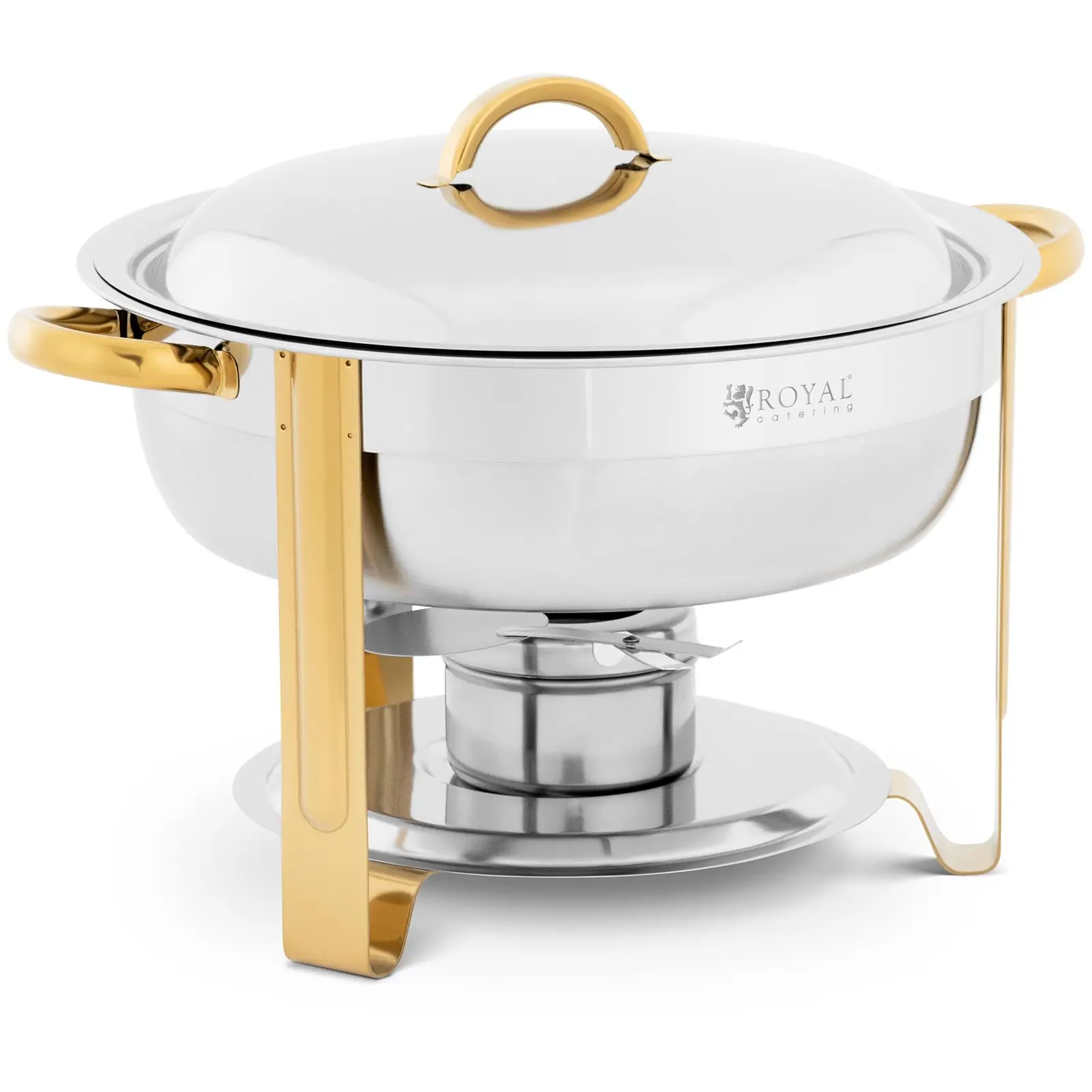 Chafing Dish - round - gold accents - 4.5 L - 1 Fuel cell - Folding feet - Royal Catering