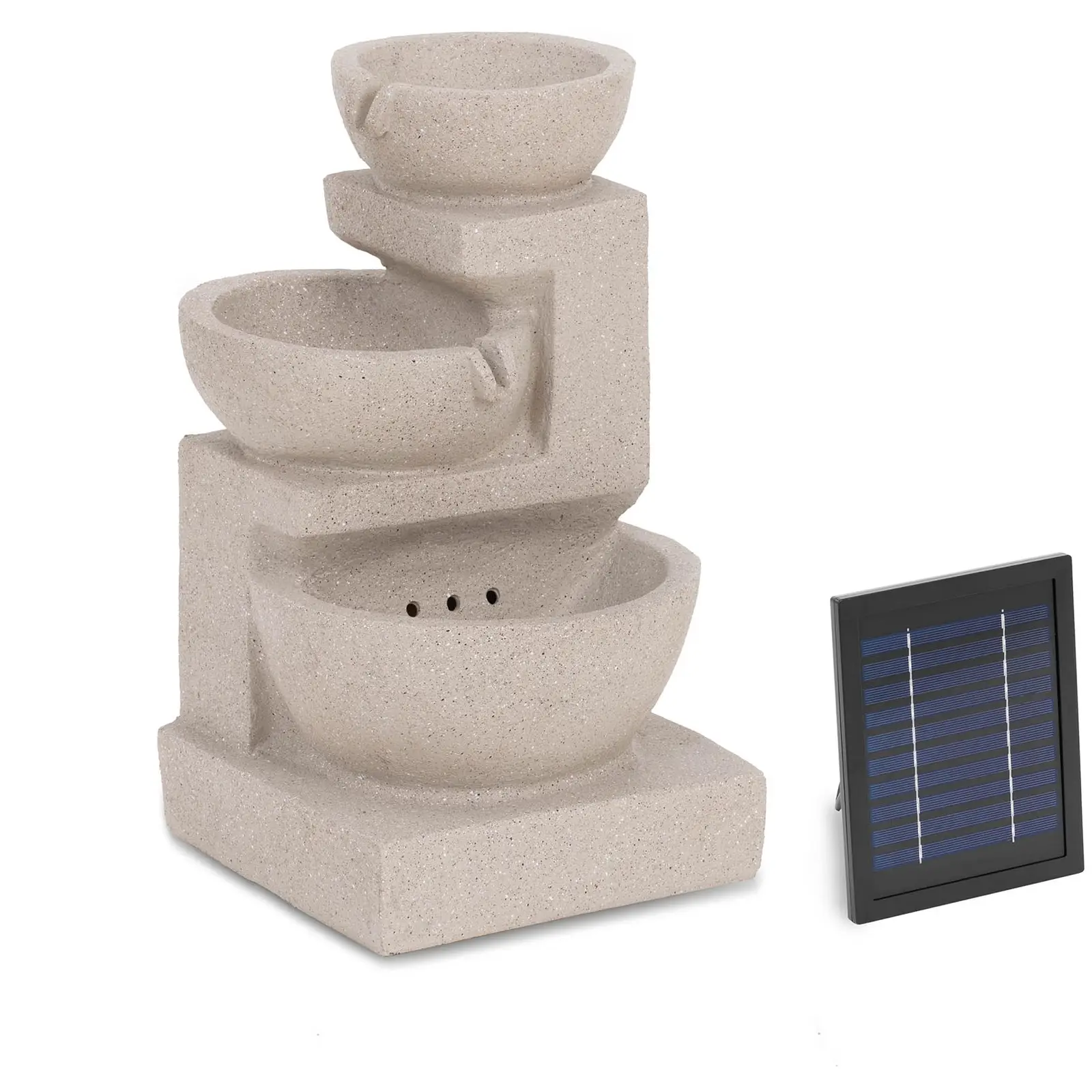 Solar garden fountain - 3 bowls on clay wall - LED lighting
