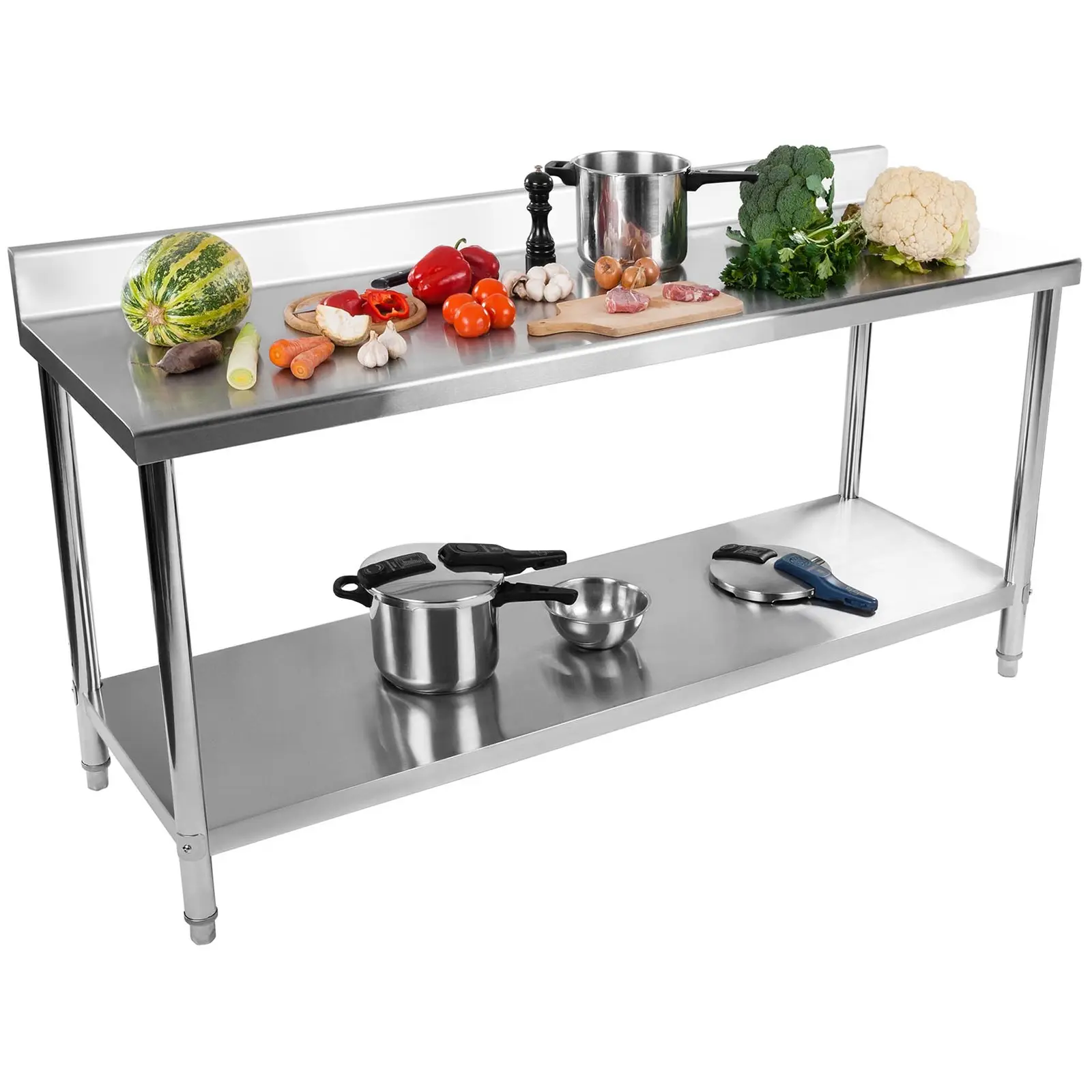 Stainless Steel Work Table - 200 x 60 cm - upstand - 195 kg
