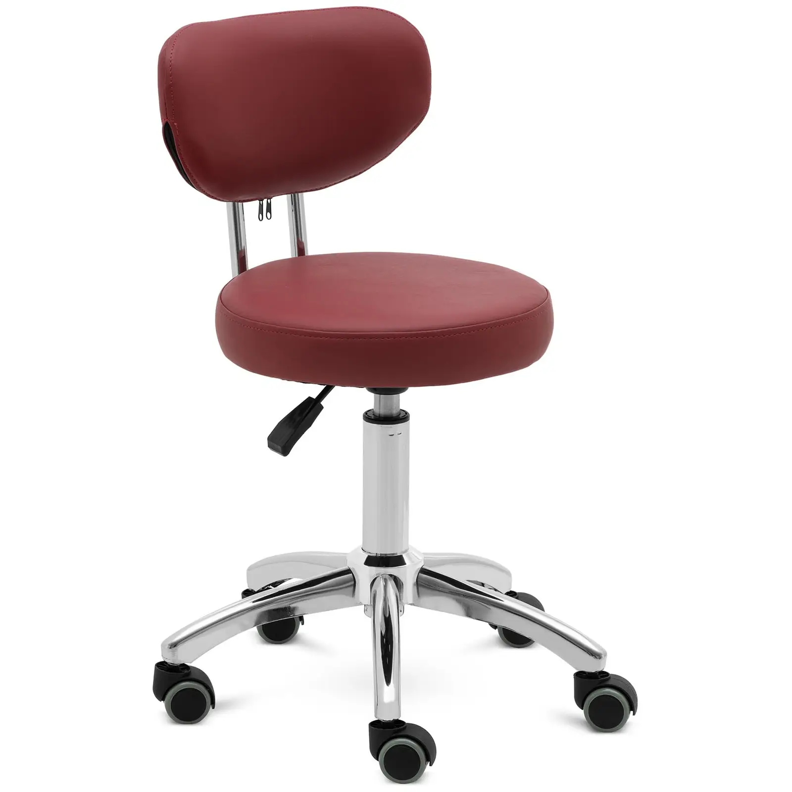 Roller stool with backrest - 46 - 60 cm - 150 kg - burgundy
