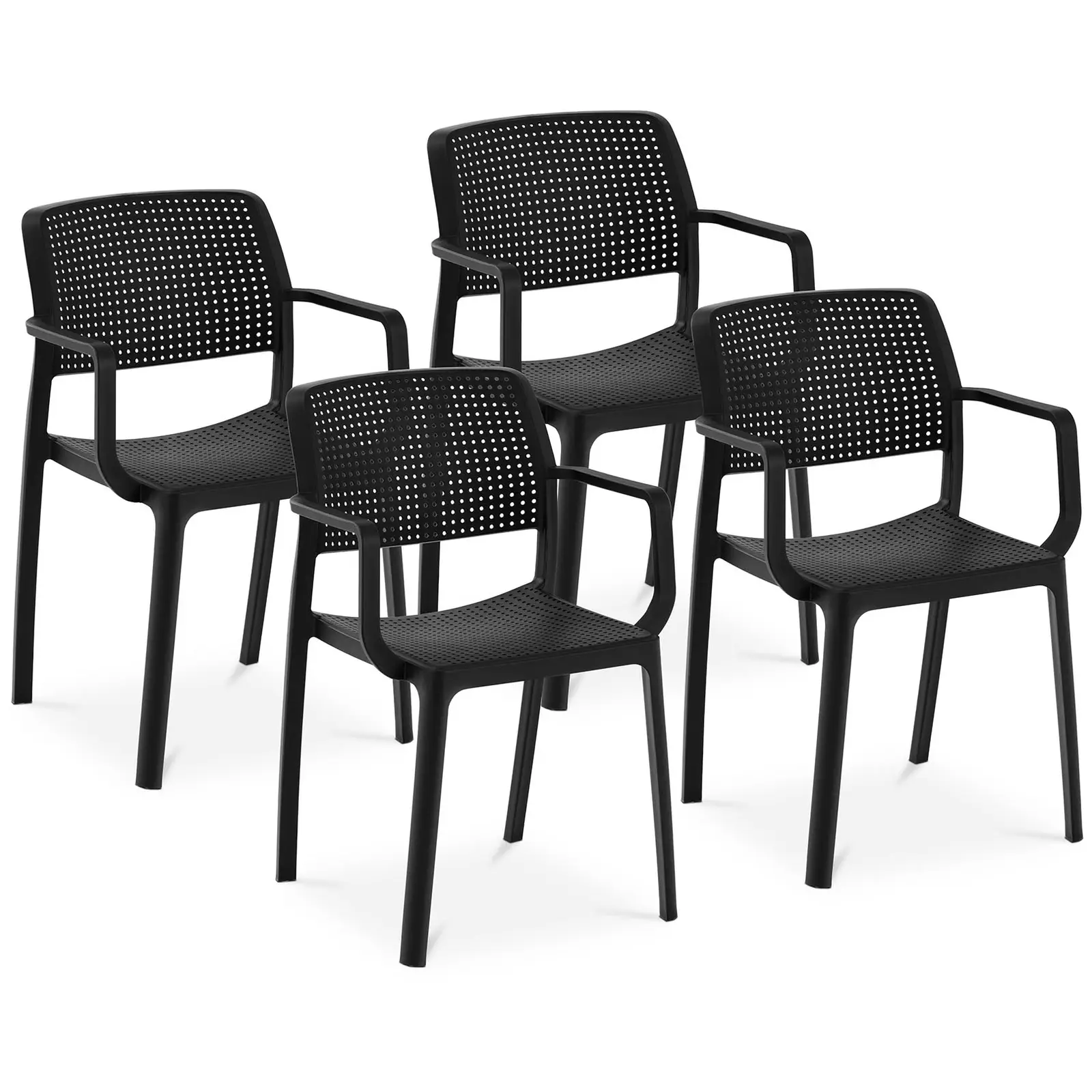 Chair - set of 4 - Royal Catering - up to 150 kg - backrest with air holes - armrests - black