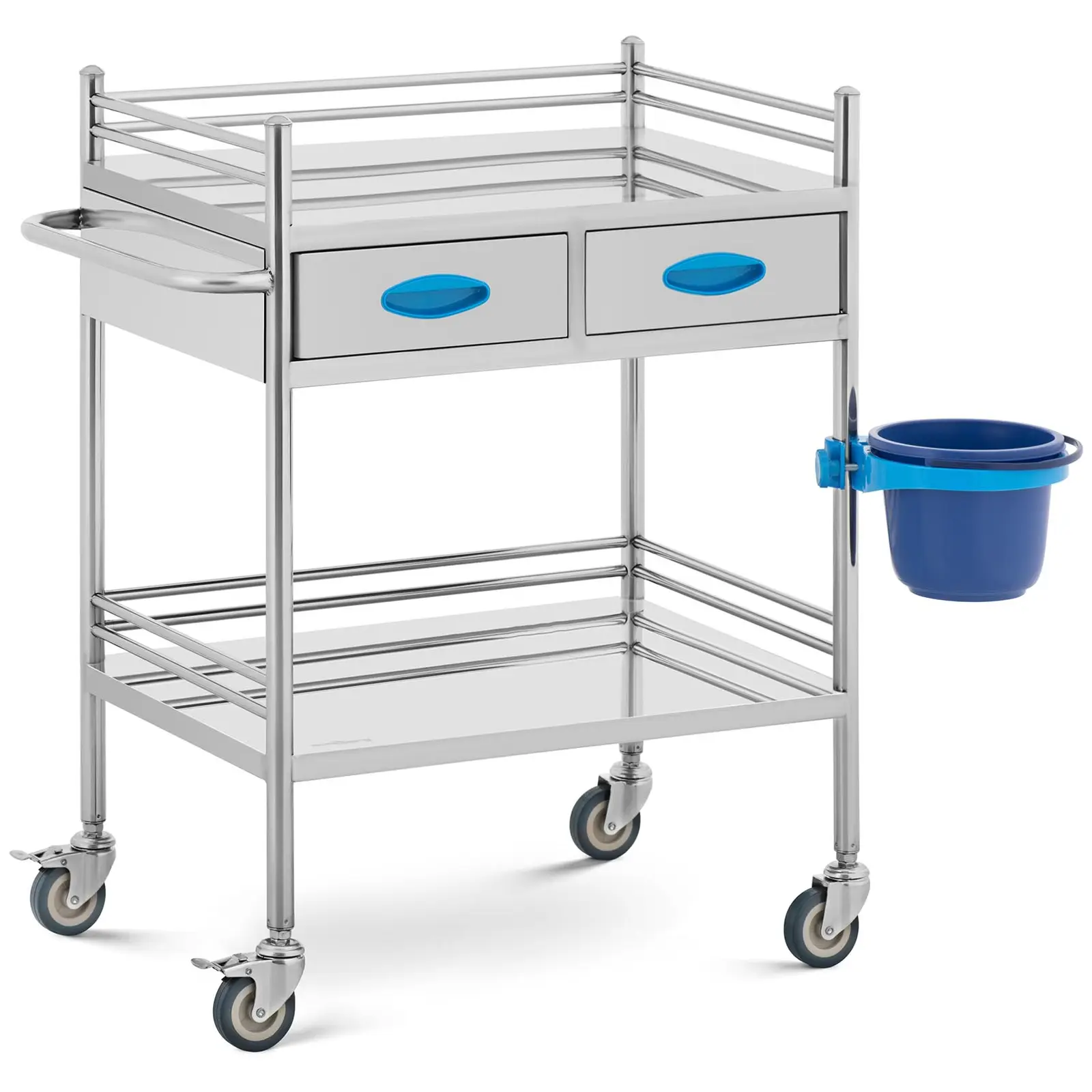 Laboratory Trolley - stainless steel - 2 shelves each 58 x 41 x 15 cm - 2 drawers - 40 kg