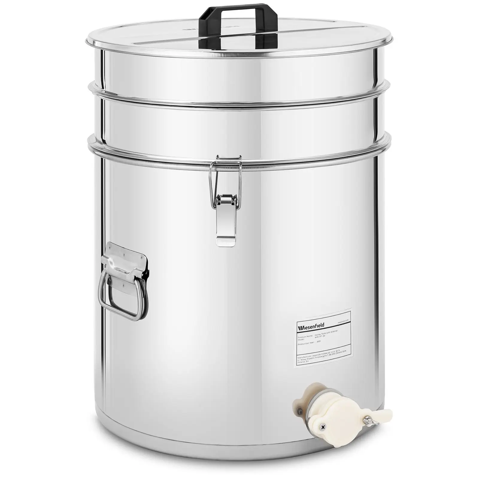 Factory second Honey Tank - 30 L - with sieve, lid and squeeze tap - stainless steel
