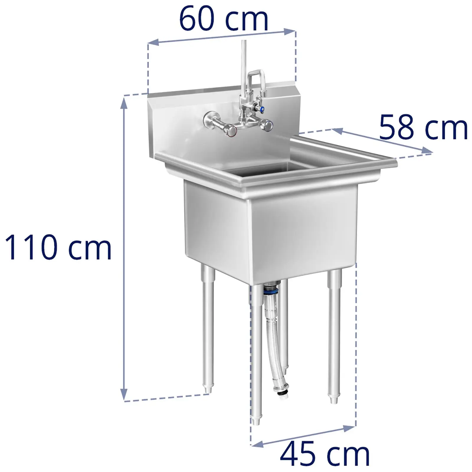 Factory second Commercial Sink – 1 Compartment – 58 x 60 x 110 cm