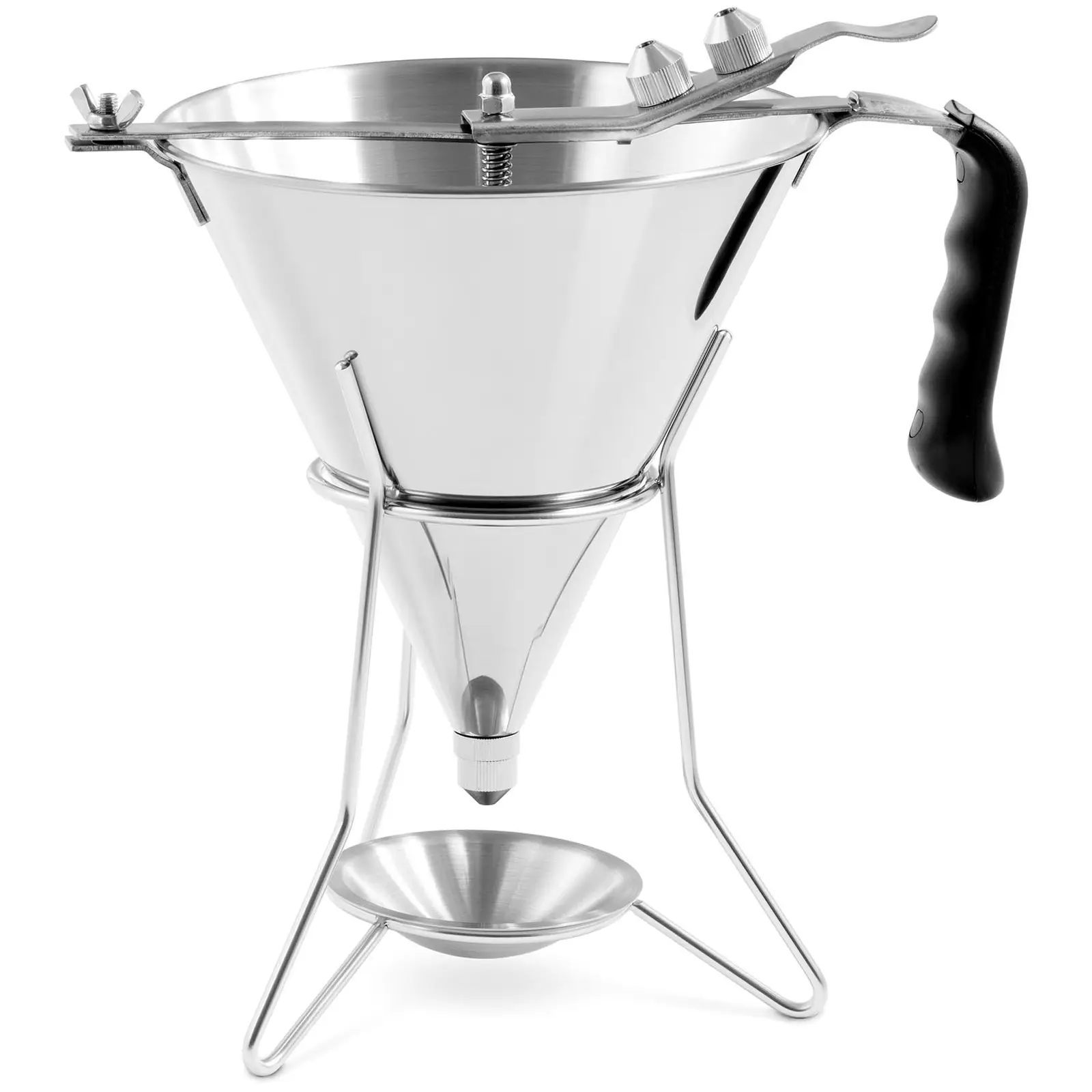 Filling funnel - 1.8 L - stainless steel - 3 filling tips - stand with drip tray