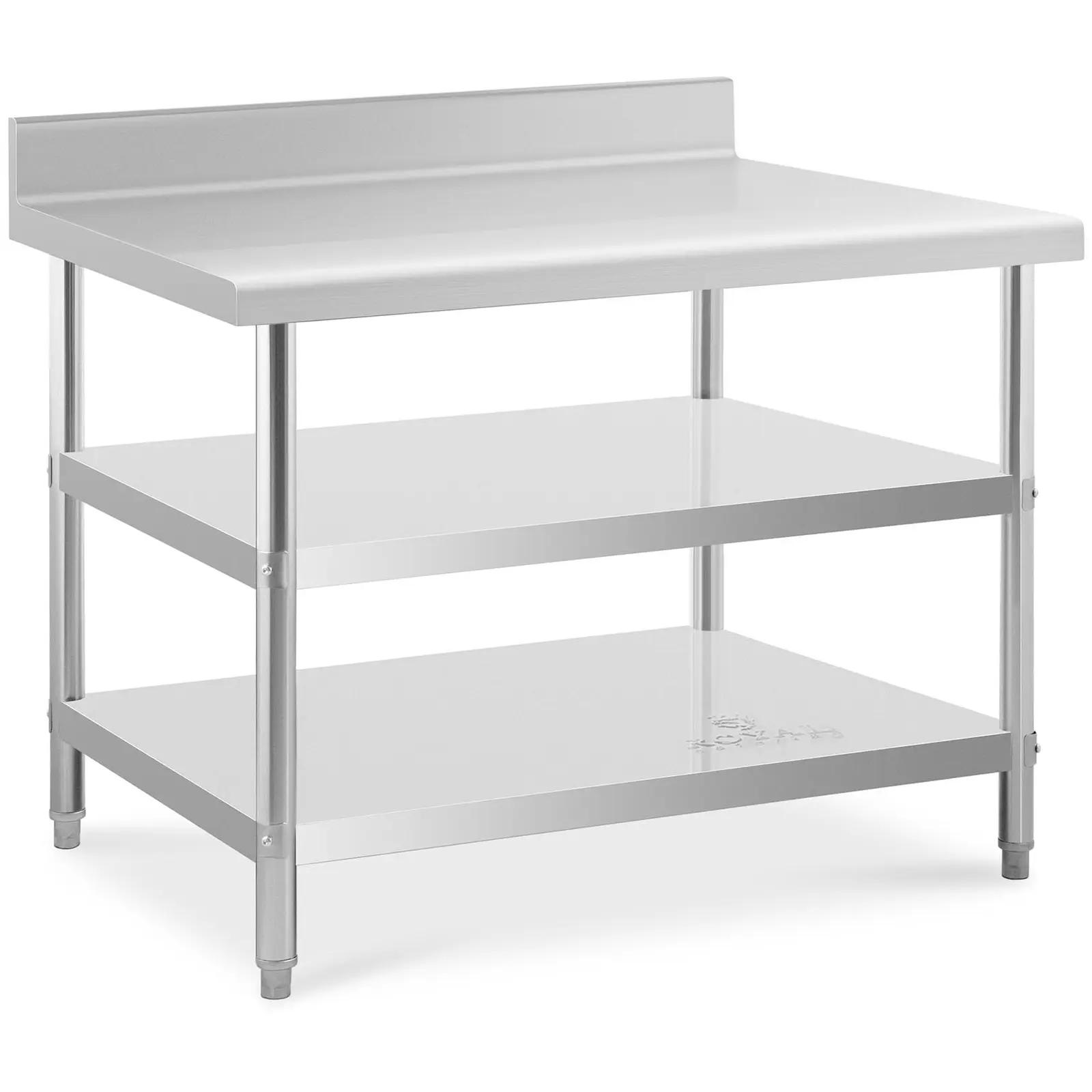 Stainless Steel Work Table with upstand - 120 x 90 x 16.5 cm - 219 kg - 2 shelves - Royal Catering